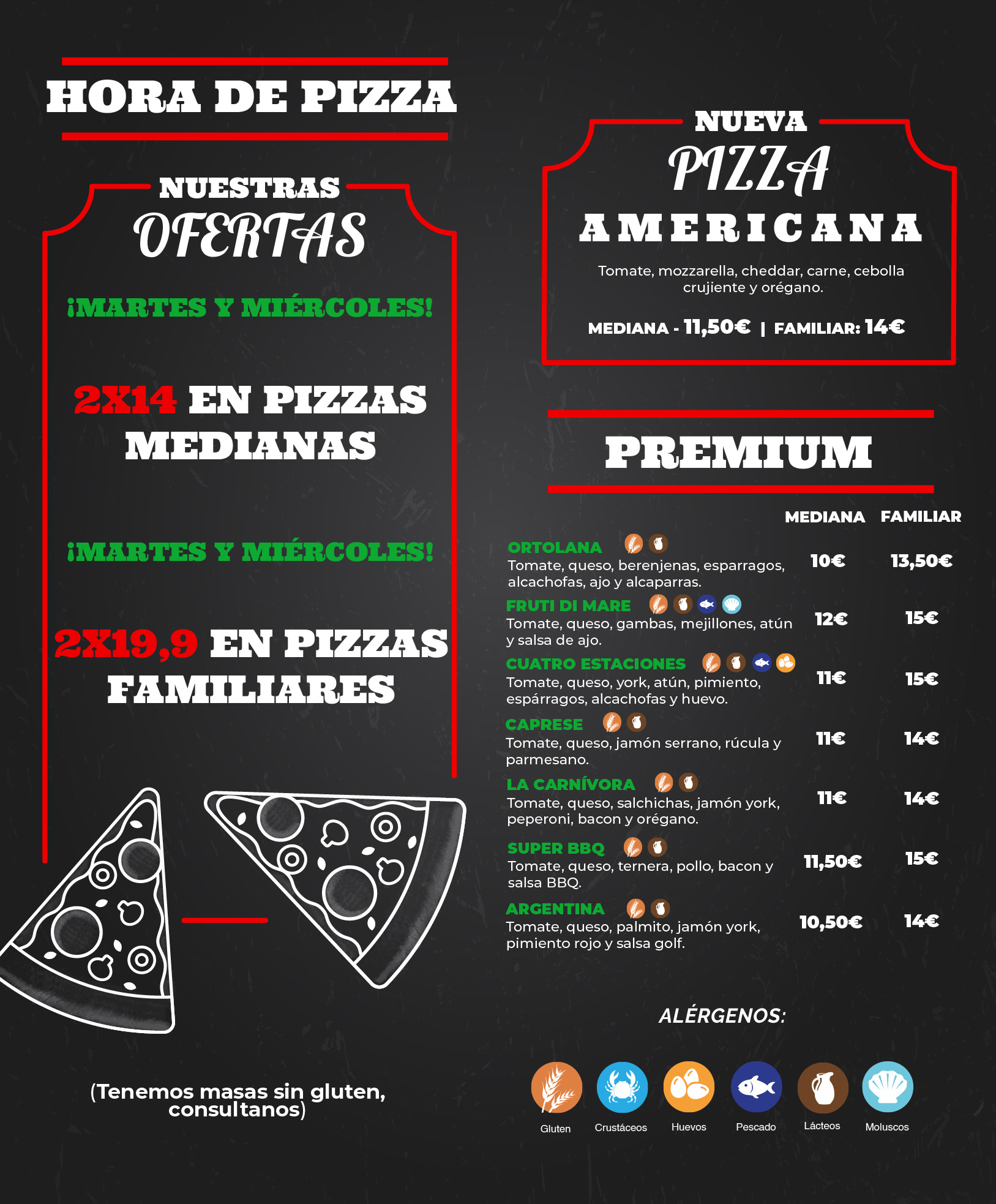 Carta de menú Pizzería La Pierotti Huelva centro