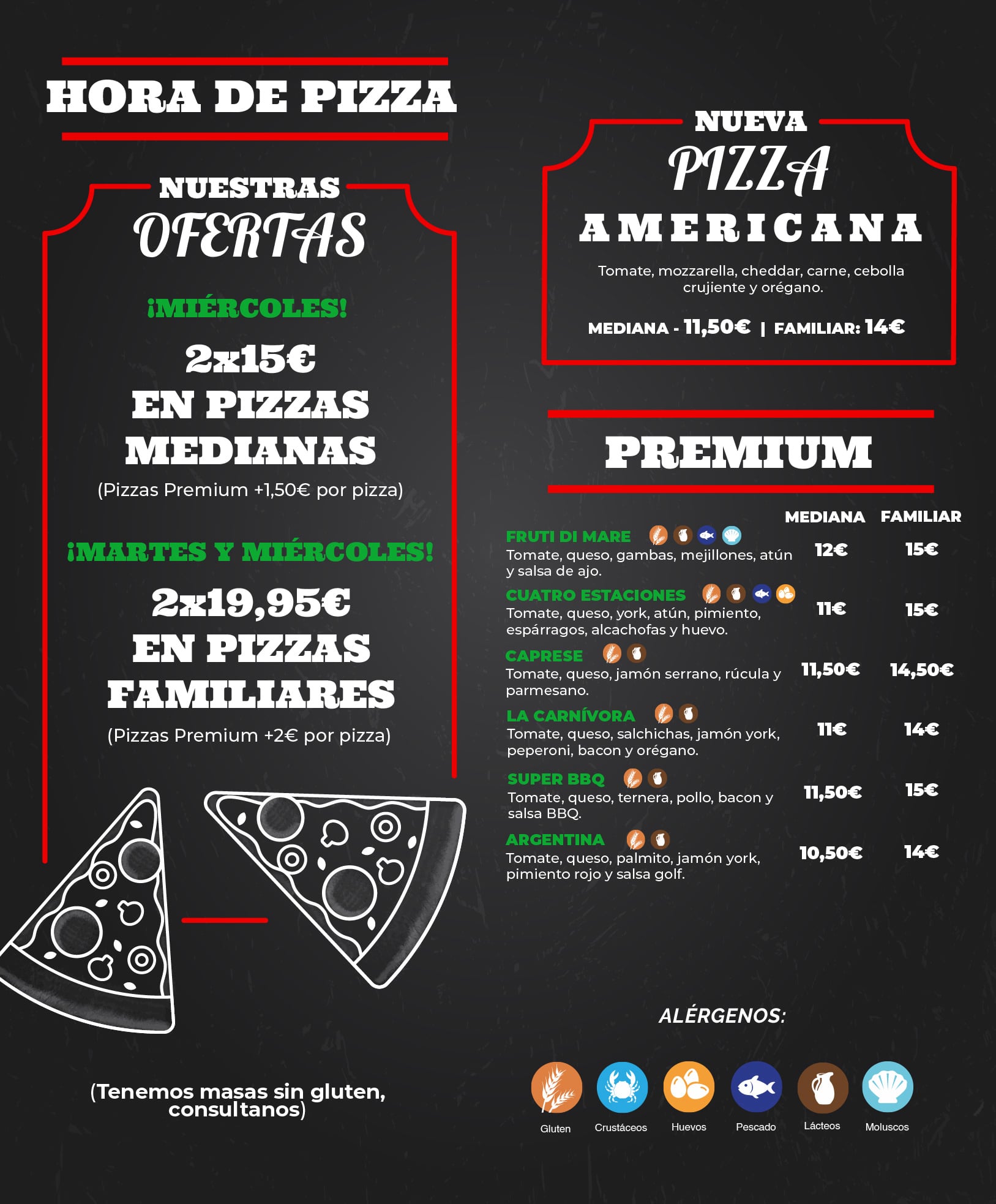 Carta de menú Pizzería La Pierotti Huelva centro