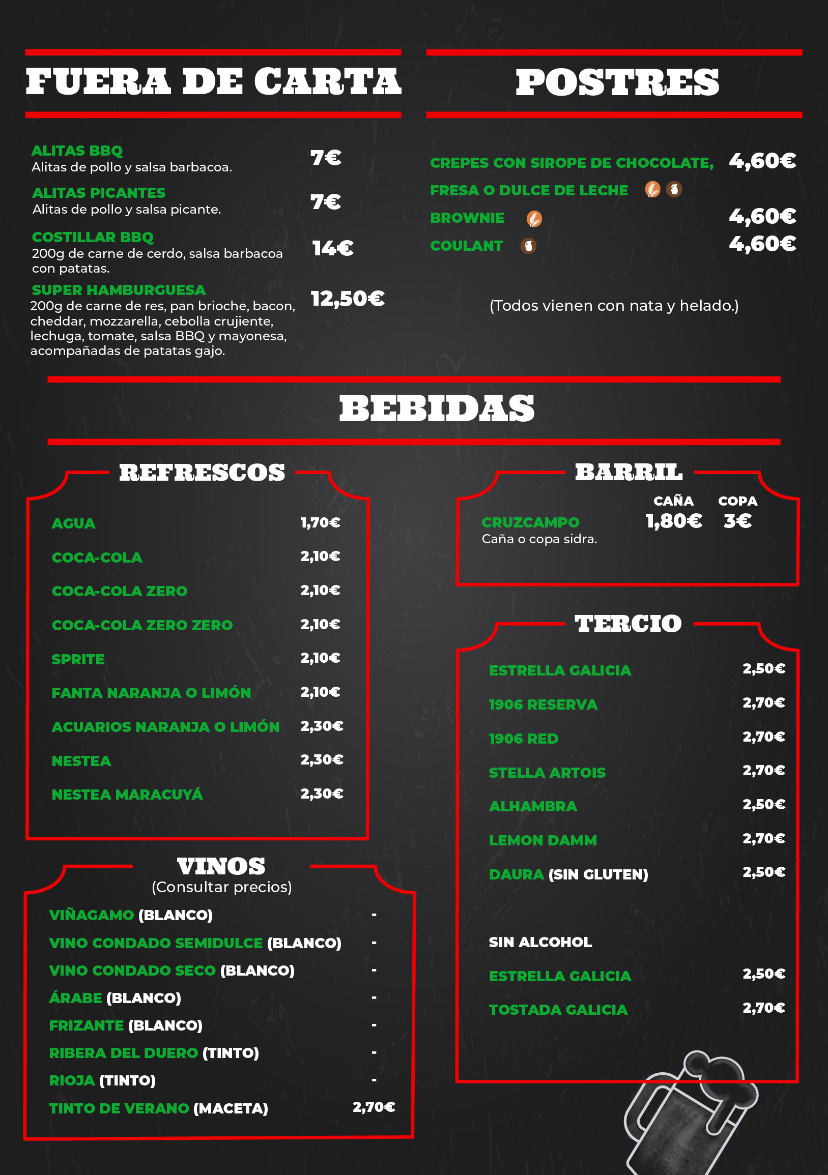 Carta de menú Pizzería La Pierotti Huelva centro