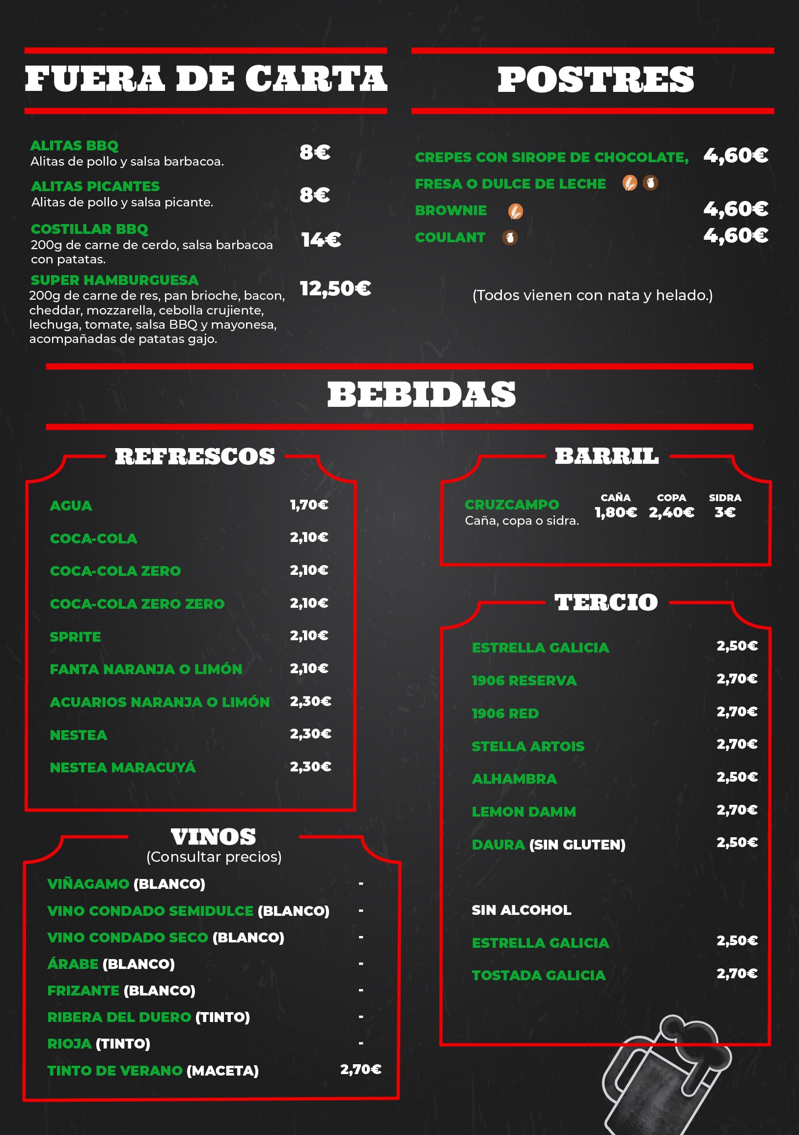 Carta de menú Pizzería La Pierotti Huelva centro